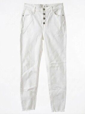 Old Navy Rockstar Super Skinny High Rise Button Fly Raw Hem White Jeans Size 6